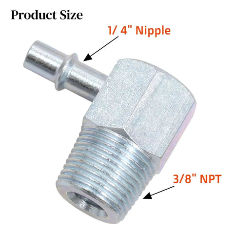 Universal 90 Degree Vacuum Fitting for Intake Manifold Three Eighths NPT to Quarter Inch Nipple Fits Chevy Small Block Big Block Ford Buick With Seal Tape Premium Stainless Steel Zinc Plated Durable High Heat For Muscle Cars