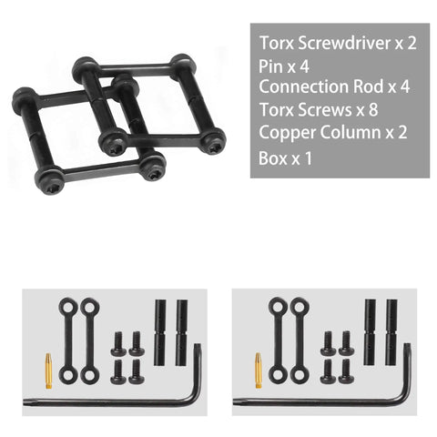 Two Pack Pro Grade Top Notch High Precision Non Slip Rotation Pins package contents, including Torx screwdriver and various components.