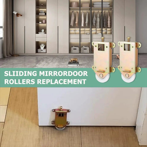 Two Pack Sliding Mirror Closet Door Rollers Replacement, 2-1/2 Inch Wheel, installed on white door for quiet smooth operation