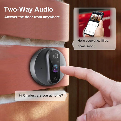 Smart Peephole Doorbell Camera With WiFi, 960P Video, Night Vision, Motion Alerts, 2-Way Audio, Cloud Storage installed on wall