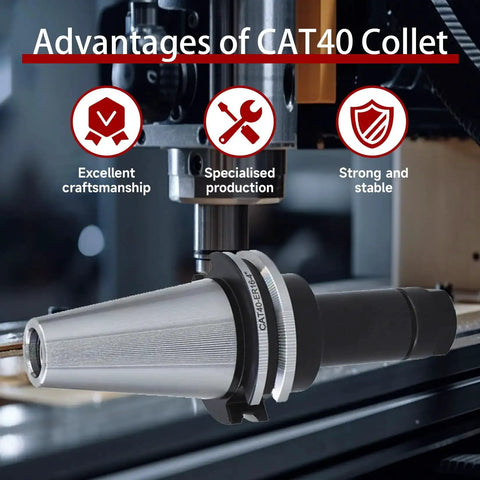 Close-up of CAT40 collet in CNC milling machine highlighting advantages such as excellent craftsmanship, specialized production, strong stability.