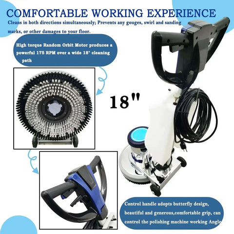 Front view of Beast 18 Inch Floor Scrubber And Polisher Pro Grade Multi Surface Cleaner for wood, tile, epoxy, carpet use.