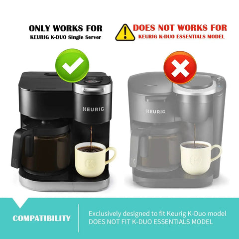 Front view of a 12-cup glass replacement carafe for Keurig K-Duo single-serve coffee maker, black handle
