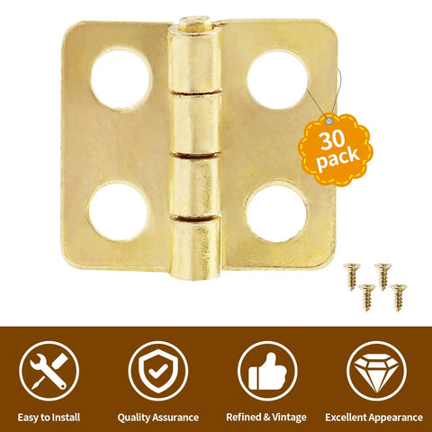 Retro Brass Mini Hinges Set For Jewelry Boxes And Wood Crafts, 30 Pcs, 13x12mm, 180 Degree Swing Hinges With Screws