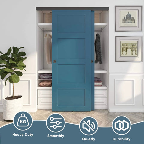 Image of 5 Foot Heavy Duty Bypass Door Hardware With Finger Pulls, Aluminum Sliding Closet Door Track installed in a modern closet