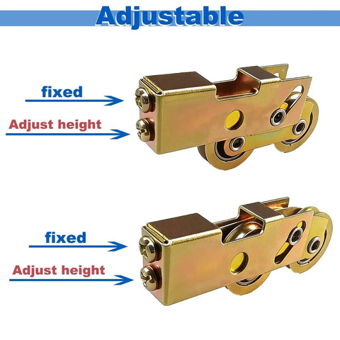 2-Pack 1-1/4 Inch Sliding Door Rollers Replacement With Steel Ball Bearing Tandem Wheels, adjustable view, gold alloy steel construction