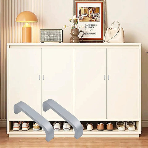 10 Piece Modern Silver Square Arch Cabinet Pull Handles Set In Aluminium Alloy Wire Finish 2.5 Inch Hole Center 64mm in front of cabinet