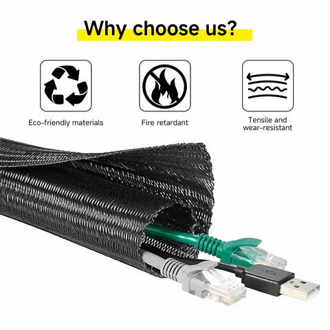 Split Cable Sleeve Wire Loom One Quarter Inch Cable Protector, 10 Feet Long, self-closing wrap with cables inside
