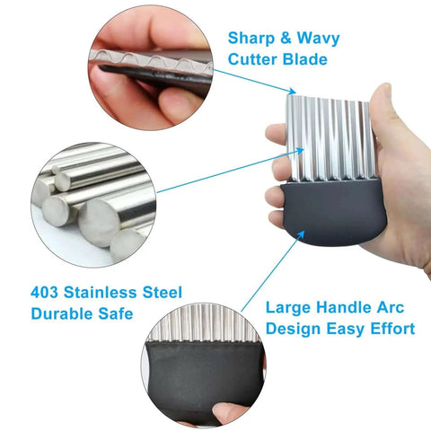 Stainless Steel Crinkle Cutter Wavy Fries Slicer And Vegetable Chopper 2 Pack Black Heavy Duty Blade Ergonomic Handle