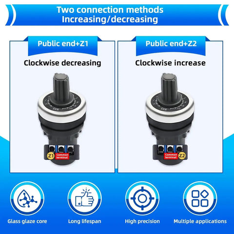 4 Pack 10K Ohm LA42DWQ22 Rotary Potentiometer 22mm For Variable Speed Drives And Inverter Controllers, clockwise increase/decrease