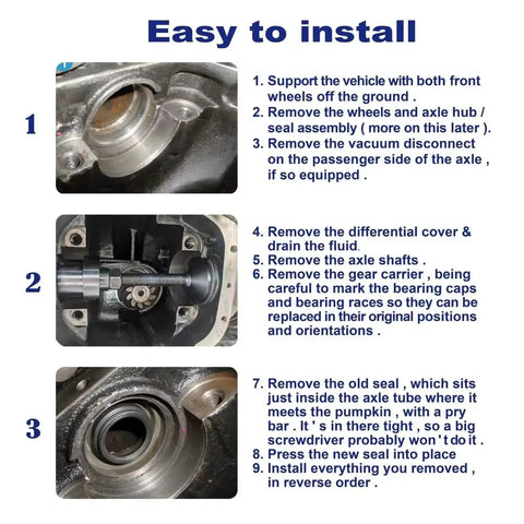 Inner Axle Side Seal Installation Tool for Dana 30 44 60 with step-by-step instructions and visible tool application on axle
