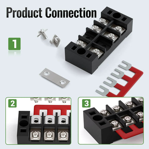 Heavy Duty 15A Screw Terminal Block with 12 Position Dual Row Covered Design pre insulated barrier strips shown in pieces