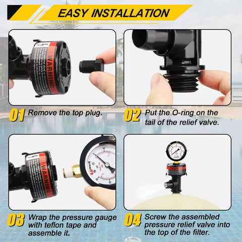 AetralYB manual pool filter air relief valve with stainless steel pressure gauge, high-flow for pool and spa filters