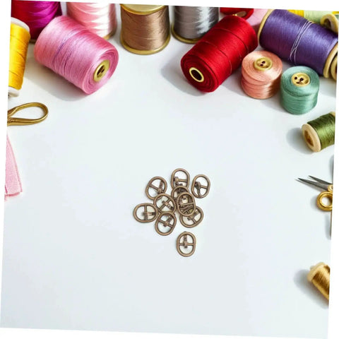 Mini Alloy Belt Buckles Set For Doll Clothes And Tiny Belts, 150 Pcs Small Single Prong Fasteners in sewing setting.