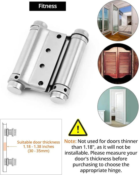 Heavy Duty Cafe Saloon Bar Door Swing Hinges, 8 Pack, 3 Inch Stainless Steel Self Closing Hinges, Double Action Spring Hinges, image demonstration