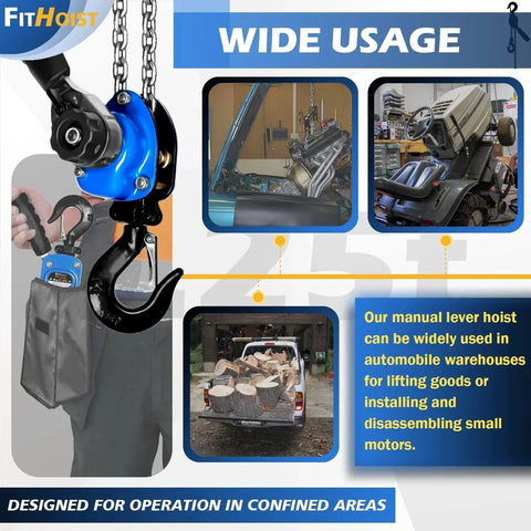 Mini Chain Hoist Quarter Ton Lift Capacity 550 Lbs With 10 Ft Lift Alloy Steel G80 Chain And Two Heavy Duty Hooks, multiple uses