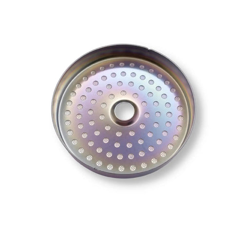Top view of IMS Precision Nanotech shower screen, 54mm compatibility for Breville espresso machines, iridescent metal finish
