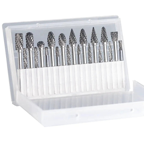 Carbide Die Grinder Burrs Set, 20 Pcs, For Dremel Milwaukee Rotary Tools, Two Cutting Diameters, All With One Eighth Inch Shank