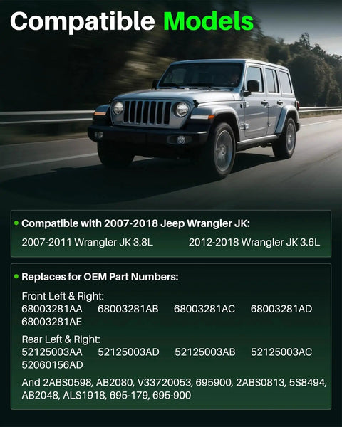 Carbhub ABS wheel speed sensor kit banner for Jeep Wrangler JK showing compatible models