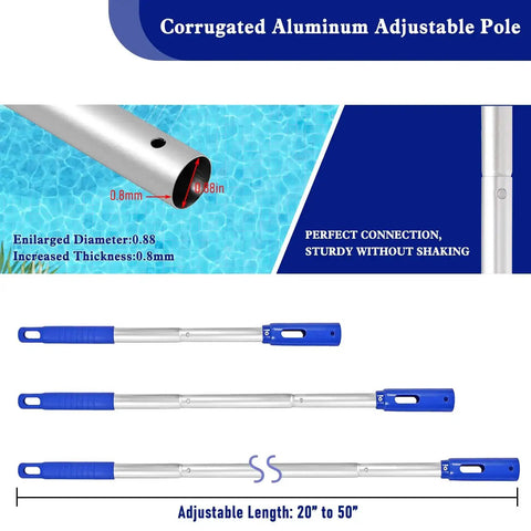 All In One Pro Grade Pool Cleaning Kit With 10 Inch Nylon Brush And 50 Inch Telescopic Aluminum Pole diagram