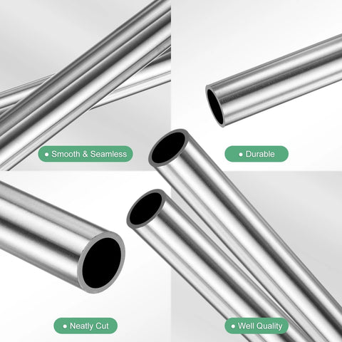 Stainless steel tubes, 2-pack, 400 mm length, 10 mm OD, 0.2 mm wall, seamless pipe for construction and DIY