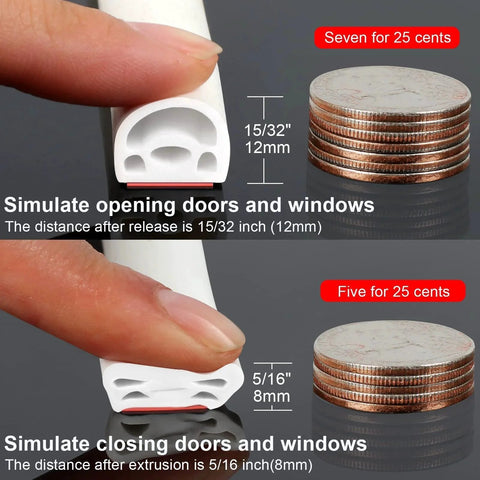 Close-up of New Upgrade 19.7 Ft Silicone Door Weather Stripping Seal for doors and windows with multilayer chamber design.
