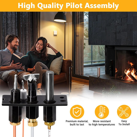 Criditpid 4021-737 LP pilot assembly kit for propane fireplaces; black mounting plate, thermocouple and thermopile.
