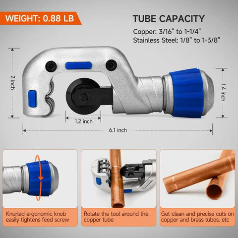 ProPress Copper Pipe Press Tool Kit With Cutter And Deburring Tool for leak-free connections on half, three-quarter, one-inch tubing.