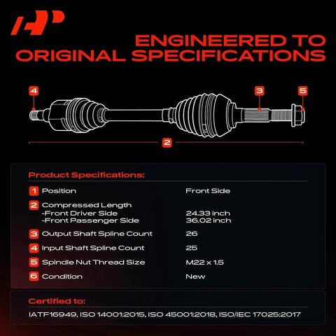 Diagram of Honda Civic Front CV Axle Shaft Assembly Pair Beefed Up Heavy Duty Direct Fit For 2006 Through 2015 1.8L L4 Automatic Transmissions.