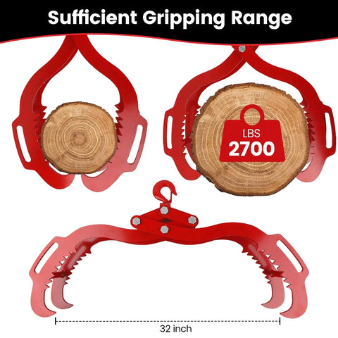 32 Inch Heavy Duty Log Tongs With Serrated Claw Eagle Design Lifting Up To 2700 Lbs For Trucks ATVs Tractors Forklifts, red color