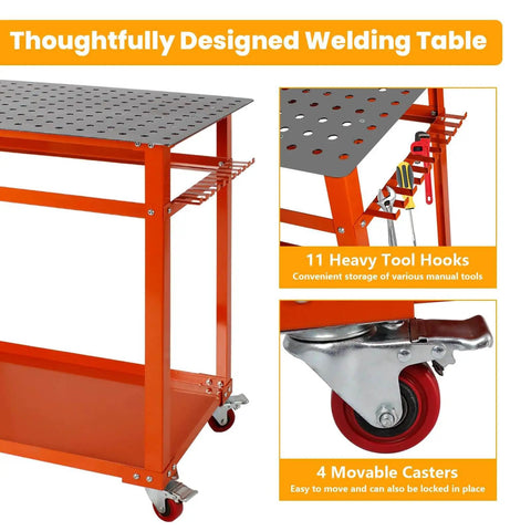 Beefy 36 By 24 Inch Heavy Duty Welding Table With 5 Eighths Inch Fixture Holes And 1200 Lb Capacity Movable Welding Workbench On Wheels