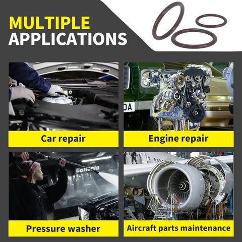 Heavy Duty Fluorocarbon FKM O Ring Kit With 386 Pcs And 30 Sizes for multiple applications including auto and aircraft maintenance.