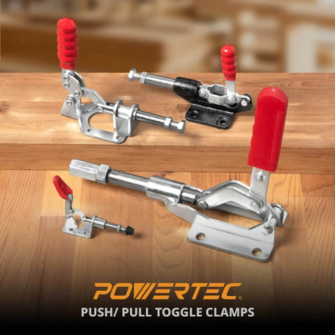 Four Pack Push Pull Toggle Clamps With Quick Release Lever 500 Lb Holding Capacity 305mm Stroke Iron Base Workhorse Clamp Set