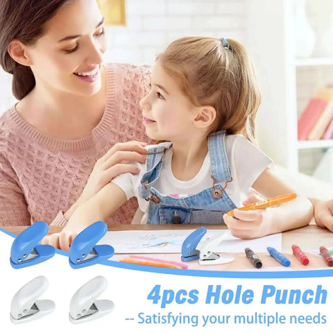 4 Pack Handy Mini Hole Punch Set 6mm Single Hole Punchers For Paper Cardstock family using punches at a table