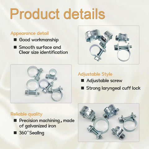 zDwfDc 34-piece fuel line hose clamp set, sizes 1/4, 5/16, 3/8 inch; galvanized iron automotive clamps for diesel/petrol pipes