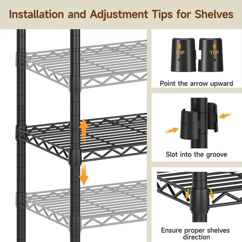 Installation instructions for Extra Large Industrial Pipe Clothing Rack With Shelves And Hanging Rods, showing shelf assembly