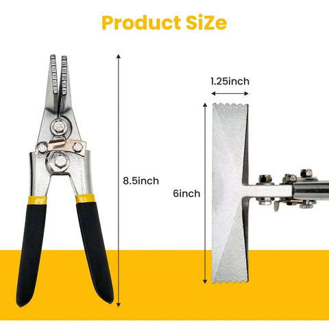 Product dimensions showing 6 Inch Hand Seamer With Straight Jaw For Sheet Metal Bending Seaming And Flattening, 1.25 inch wide jaw