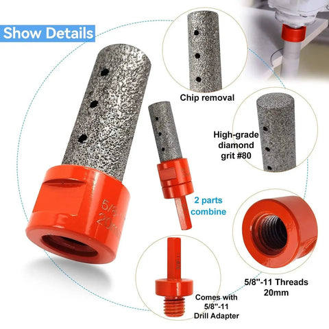 Pro Grade Diamond Beveling Chamfer Bits Set For Ceramic Tiles Three Piece Kit with details on grit, adapter, and threads.