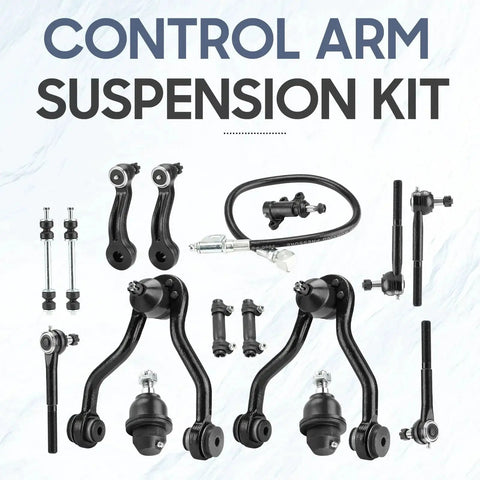 15 Piece Front Upper Control Arms Suspension Kit For 4WD Trucks Fits 1995 1996 1997 1998 1999 Chevy GMC K1500 Suburban Tahoe 1995 1999 K2500 Suburban And 1999 2000 Cadillac Escalade With Sway Bar Link And Lower Ball Joint Upgrade For A Tough Ride displayed.