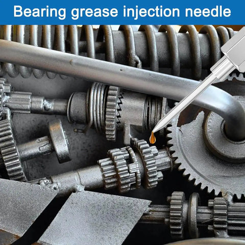 Grease Gun Needle Nozzle Set With Two Precision Needle Nozzles lubricating machinery gears, steel construction visible