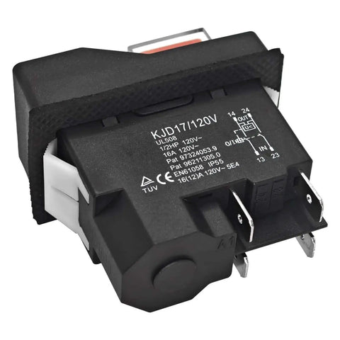 Electromagnetic Pushbutton Switch 120 Volts And 220 Volts Dual Voltage 4 Pin 16A For Garden Tools And Power Tools, side view.