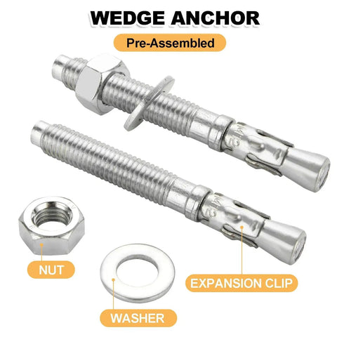 60 Piece One Half Inch By Three And Three Quarters Inch Wedge Anchors For Concrete Heavy Duty Expansion Anchors With Nuts And Washers