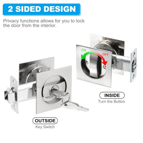 Round Recessed Privacy Door Lock With Keys For Sliding Doors, Matte Black Invisible Pocket Hardware for easy install