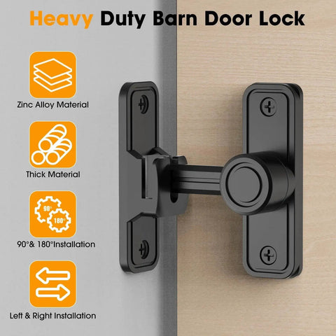 Sliding Barn Door Lock Hardware With 2-In-1 Keyless Entry And 90/180 Degree Mounting in black, zinc alloy material