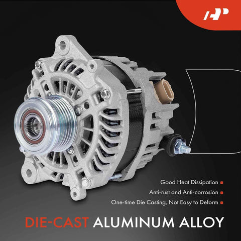 Front view of Beefed Up Heavy Duty Alternator For Subaru Forester 2014 Through 2018 12V 130A With 6 Groove Clutch Pulley