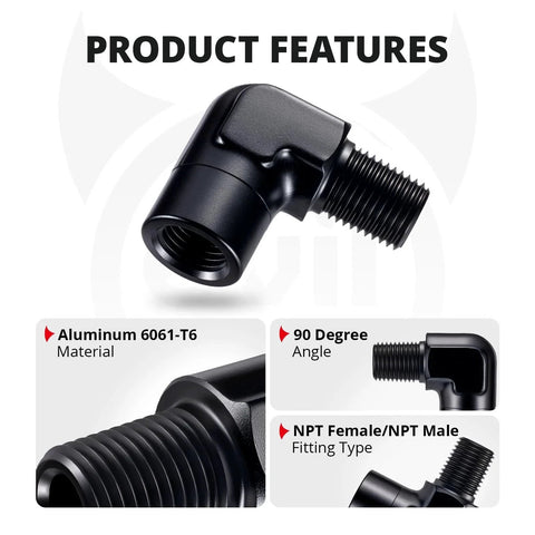 Beefy 6061-T6 Aluminum 1/4 NPT Female to Male 90 Degree Elbow Fitting Adapter Black for High Pressure Systems Up to 1500 PSI