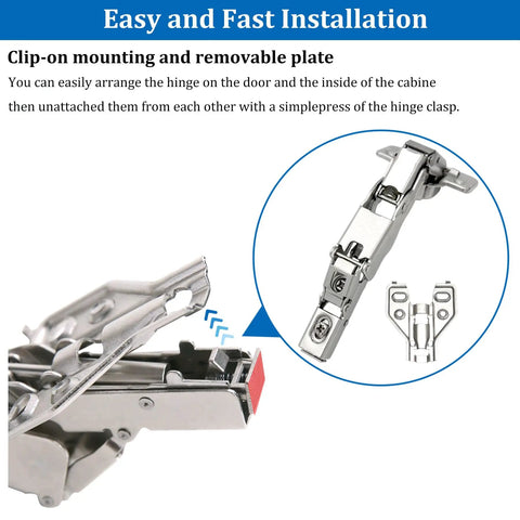 Two Pack 165 Degree Concealed Hydraulic Cabinet Hinges With Soft Close And 3D Adjustable Clip On Mounting feature close-up