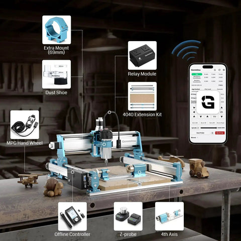 Beefed-Up 4040-PRO MAX CNC Router With 710W Spindle Drive, linear rail precision, reinforced spoilboard, in a workshop setting