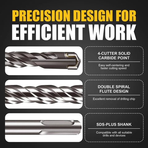 Half Inch By Twelve Inch SDS Plus Rotary Hammer Drill Bit With Carbide Tip Four Cutter For Brick Stone And Concrete Pack Of Two