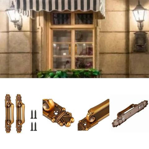 European Style Antique Metal Door Handle Set Of Two For Drawer Cupboard Wardrobe, zinc alloy with luxurious golden finish, shown with screws